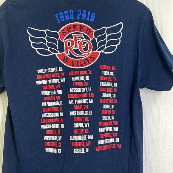 Gildan - REO Speed Wagon 2019 Tour Shirt Navy Blue Short Sleeve T Shirt Medium - Picture 9 of 9